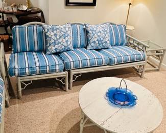 Ficks Reed Co. Modular Sofa, Two Cushion Loveseat with Oversized Lounge Chair and Roung Coffee Table.