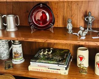 Pewter, Vintage Viking Ruby Ashtray, German Beer Steins and More Available in our MCM Guest Room.