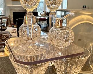 Fabulous Waterford "Maeve" Wine Goblets (Two Sets of 6 Available) Shown with Waterford "Lismore" Sphere Salt & Pepper Set.