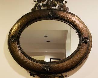 Large Love Bird Nest Oval Tin Mirror, 36"H x 28"W.
