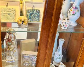 Fabulous Collection of Enamel Pill Boxes, Additional Porcelain Decor and Pewabic Tiles.