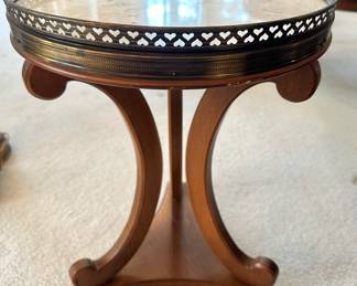 Elegant Vintage French Louis XVI Style Marble Top Side Table with Marble Top and Gallery Hearts. (Two Available, Sold as a pair)