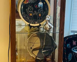 Lighted China Cabinet with Side Opening Doors, Glass Shelves and Mirrored Back, 18.5" x 14"D x 72"H.