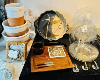 Vintage Georges Briard Mid-Century Modern Cheese Serving Tray Shown with a MCM Studio Pottery Glazed Serving Dish & More.                         