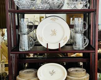 Lenox Fine China “Wheat”, 5 Pc. Place Setting with Additional Service Pieces.  Shown with Fine Cut Crystal, including 6 Pc. Set of 5” Stein Glasses.