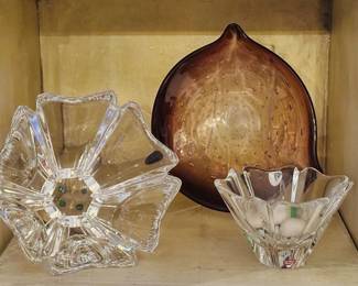 Wonderful Orrefors Crystal Shown with a Purple Glass Controlled Bubble Art Glass Piece.