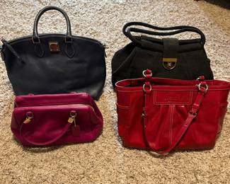 Navy Dooney, black vintage, magenta Coach, red Coach