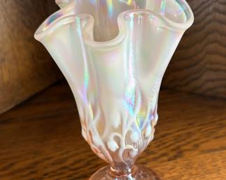 Fenton Opalescent Lily of the Valley Swung Glass Handkerchief Vase