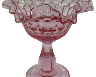 2 - Fenton Pink Glass Compote Candy Dish "Thumbprint" - 6" tall
