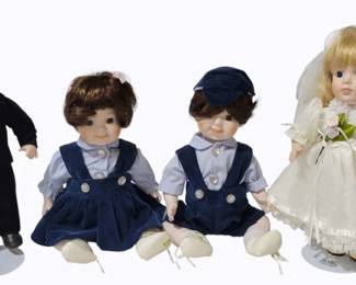 120xx - 4 Vintage Porcelain dolls 2 - Bride & Groom Marian Yu Design 2 - Boy & Girl Twin Dolls
