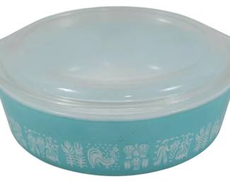 176x - Vintage Pyrex Butterprint Round Dish w/ Lid 2.5x8x6
