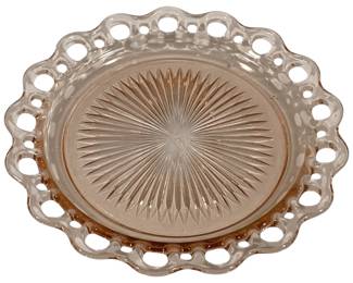 8 - Lace Edge Pink Depression Glass Plate 10.5" round
