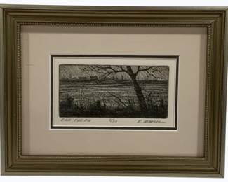 23 - Framed Etching "Rain for Me" by R. Marsh #2/30 signed, 9.5 x 7.25
