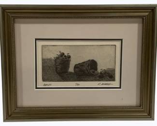 24 - Framed Etching "Apples" by R. Marsh #7/30 signed, 9.5 x 7.25

