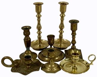 67 - Lot of Assorted Brass Candleholders
