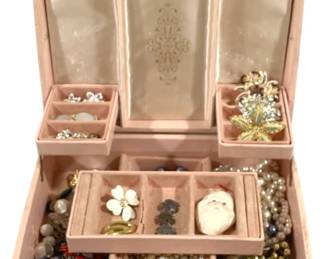 11 - Vintage Jewelry Box w/ costume jewelry 11 x 8 x 4
