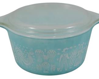177x - Vintage Pyrex Butterprint Round Dish w/ Lid 4x8x6
