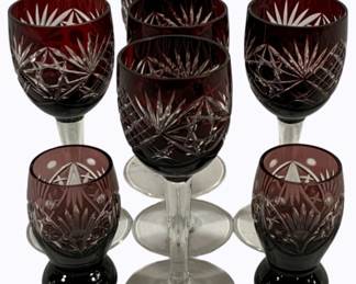 157 - 7 Bohemian Cut Crystal Wine Glasses - 3.5 & 6.5
