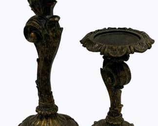 17 - 2 Ornate Candle Holders - 8" & 12" tall
