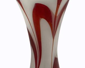 30 - Red & White Swirl Art Glass Vase - 10.25" tall

