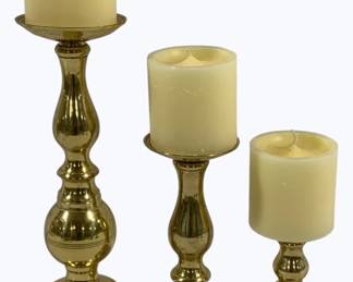 60 - 3 Brass Candle Holders - 11.5, 7.5 & 4.5 tall
