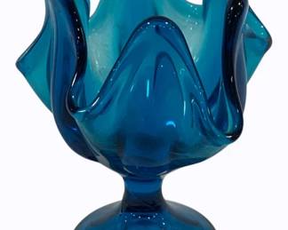 72 - Vintage Bluenique Handkerchief Pedestal Vase - 5"
