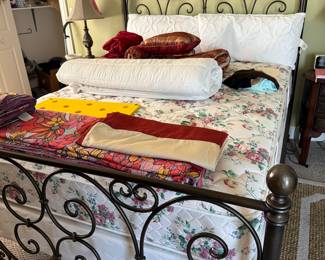 Queen bed, bedding