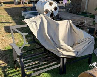 metal chairs and bench
