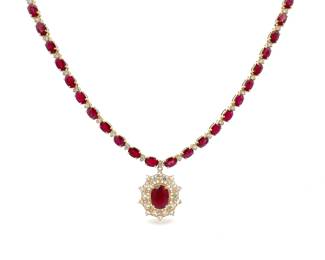 Lot 8261 Ruby  Diamond Necklace