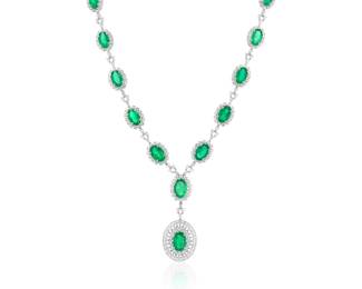 Lot 8252 Emerald  Diamond Necklace  GIA Certified