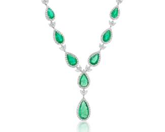 Lot 8247 Emerald  Diamond Chandelier Necklace  Gia Certfied