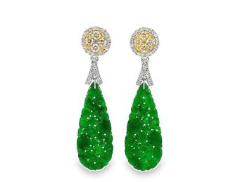 Lot 8159 Jadeite Jade Earrings with DiamondsGIA Certfied
