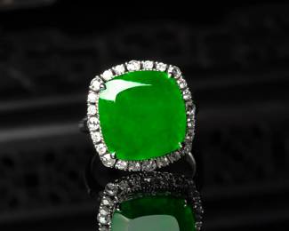 Lot 8097 Jadeite Jade Ring with DiamondGIA Certified