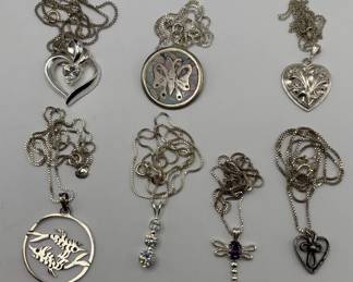 Assorted Sterling Silver Pendants On Sterling Silver Necklaces