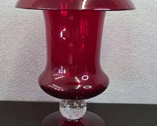 Mid Century Ruby Red Footed Vase
