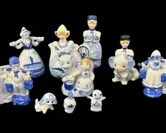 Vintage Delft Blue Figurine BundleHand Painted Japanese Porcelain Collectibles