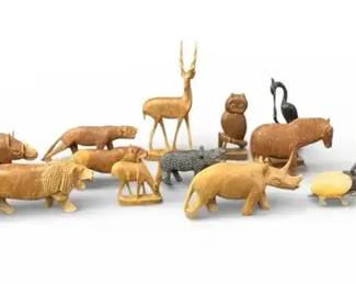 African Hand Carved Wooden Animal Figurines