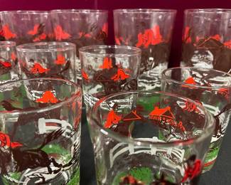 Vintage 1950s Hazel Atlas Rare Fox Hunt Equestrian Glasses 