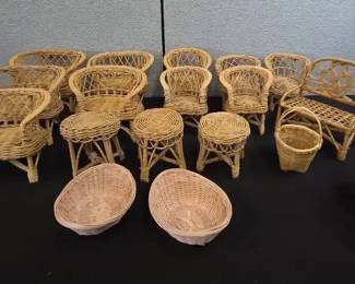 Vintage Rattan Wicker Doll House Furniture 