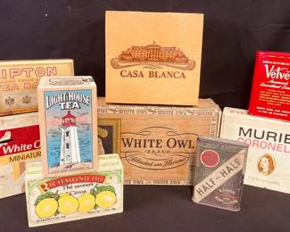 Vintage Tea Boxes, Cigar Boxes Metal Tobacco Tins 