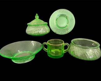 Vtg. Anchor Hocking Swirl Pattern Uranium Glass Items