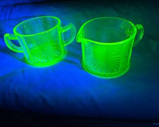 Vintage Uranium Sugar, Creamers Dessert Plates