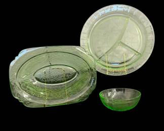 Vtg. Cameo Ballerina Uranium Glass Serving Pieces