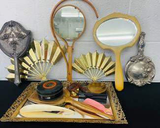 Vintage Hand Mirrors Vintage Gold Metal Fans 