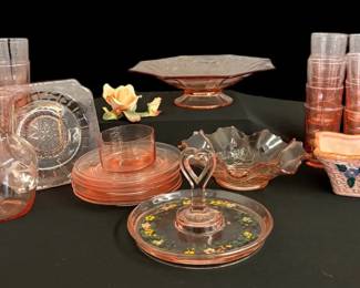 Vtg. Floral Decor Pink Depression Glass