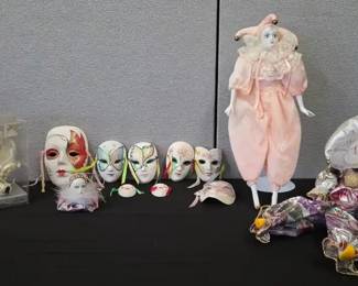 Vintage Hand Painted Ceramic Porcelain Wall Masks  Harlequin Jester Clown Dolls