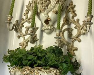 VINTAGE FRENCH COUNTRY GRAPE CHALKWARE FAUX FOUNTAIN WALL DECOR