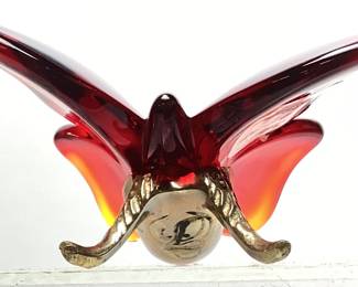  FENTON AMBERINA GLASS BUTTERFLY ON FENTON BRASS STAND