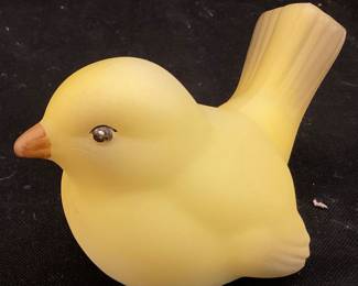 FENTON ART GLASS YELLOW SATIN BIRD FIGURINES, 5in