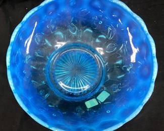  VTG. FENTON BLUE OPALESCENT HONEYCOMB & CLOVER BOWL